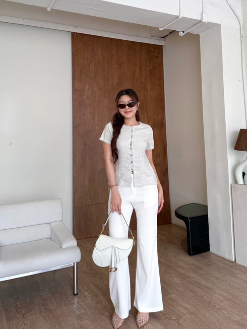 Women Elegant Tweed Tops With Pants Sets